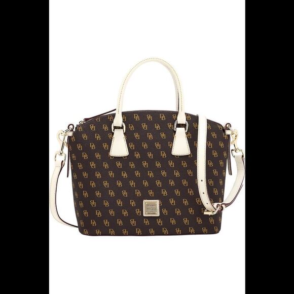 Dooney & Bourke Gretta Domed Satchel with Colored Trim Brown/Off White